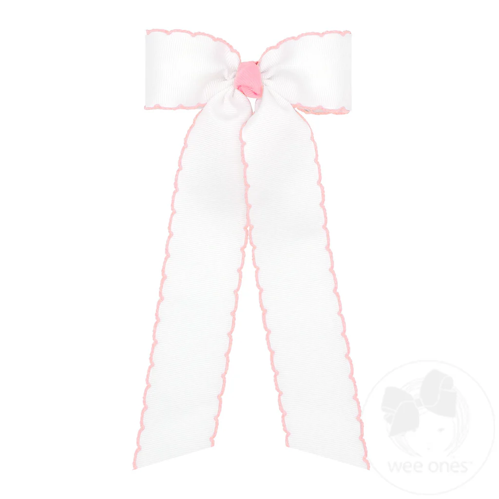 Wee Ones Medium Grosgrain Moonstitch Hair Bowtie with Knot Wrap and Streamer Tails - Persnickety Shop