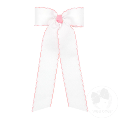 Wee Ones Medium Grosgrain Moonstitch Hair Bowtie with Knot Wrap and Streamer Tails - Persnickety Shop