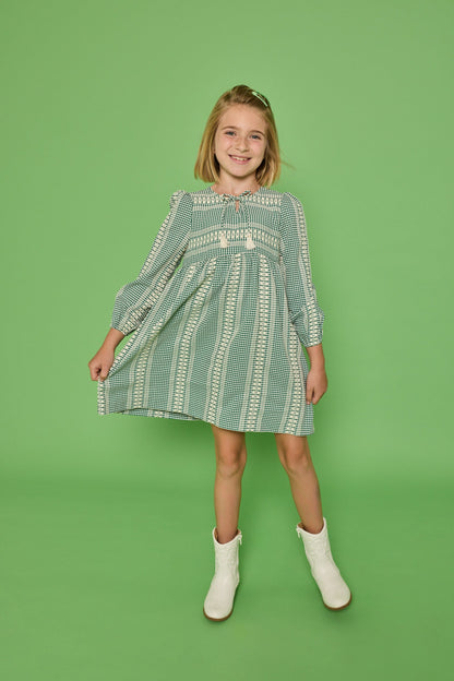 Bisby Long Sleeved Riviera Dress - Geneva Gingham Green