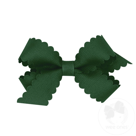 Wee Ones King Grosgrain Hair Bow Scalloped Edge FOREST GREEN
