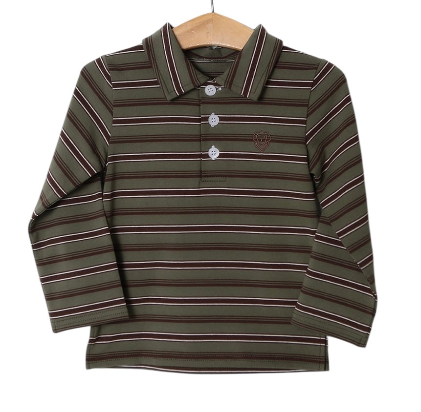Millie Jay Emmett Long Sleeve Polo Olive & Brown