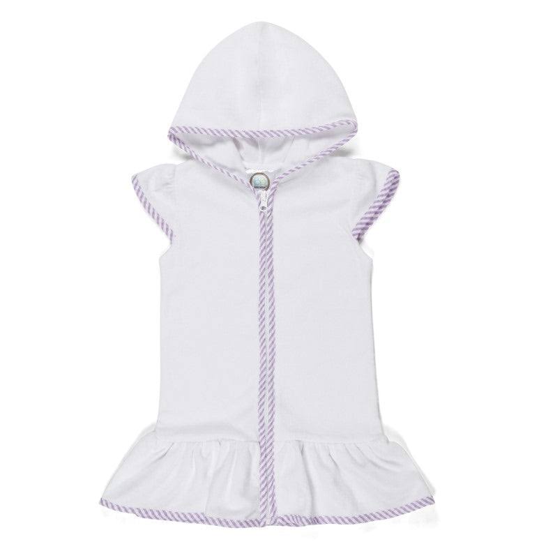 Classic Terry Hooded Cover-Up with Purple Seersucker Trim - Persnickety Shop