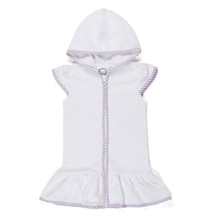 Classic Terry Hooded Cover-Up with Purple Seersucker Trim - Persnickety Shop