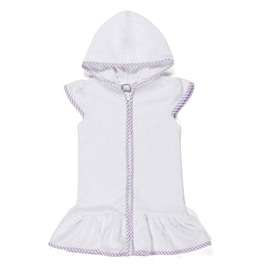 Classic Terry Hooded Cover-Up with Purple Seersucker Trim - Persnickety Shop