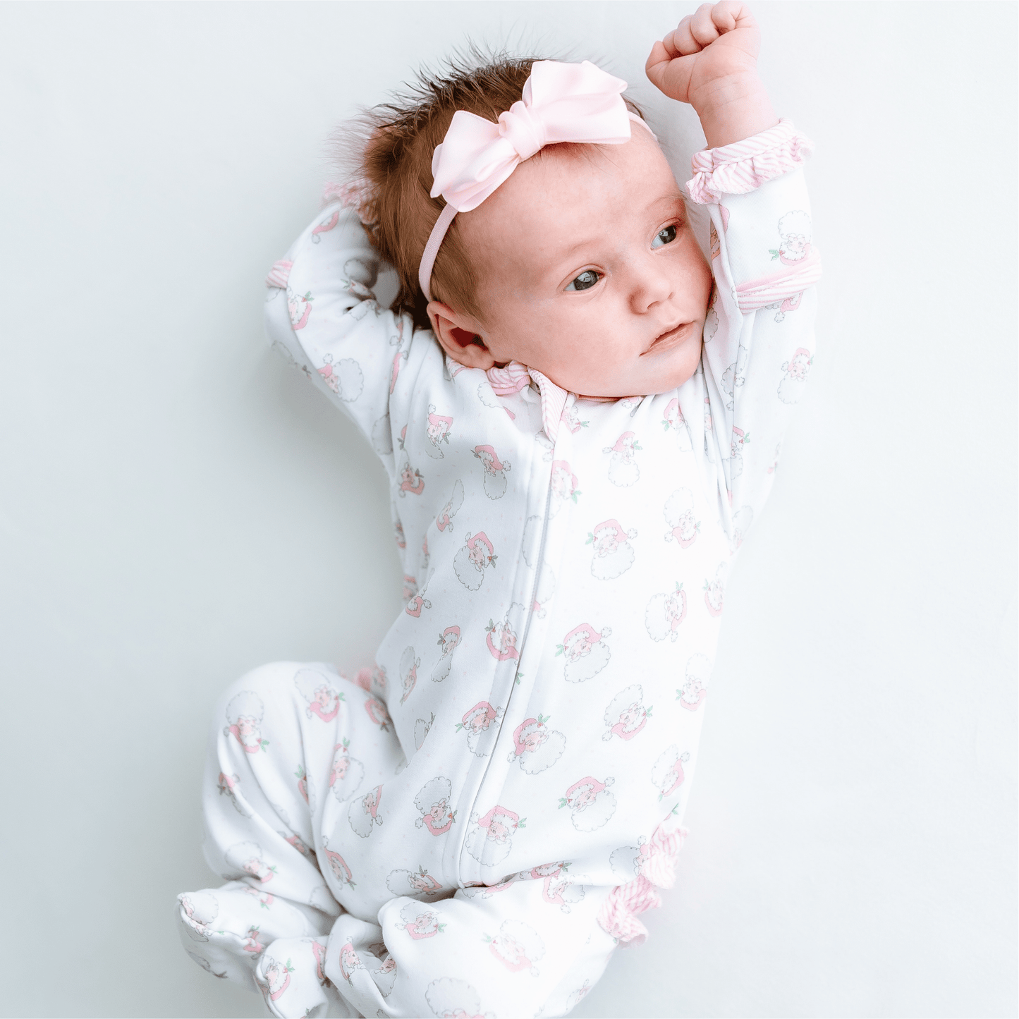 Santa Baby Print Ruffle Zip Footie - Pink - Persnickety Shop