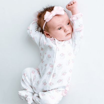 Santa Baby Print Ruffle Zip Footie - Pink - Persnickety Shop