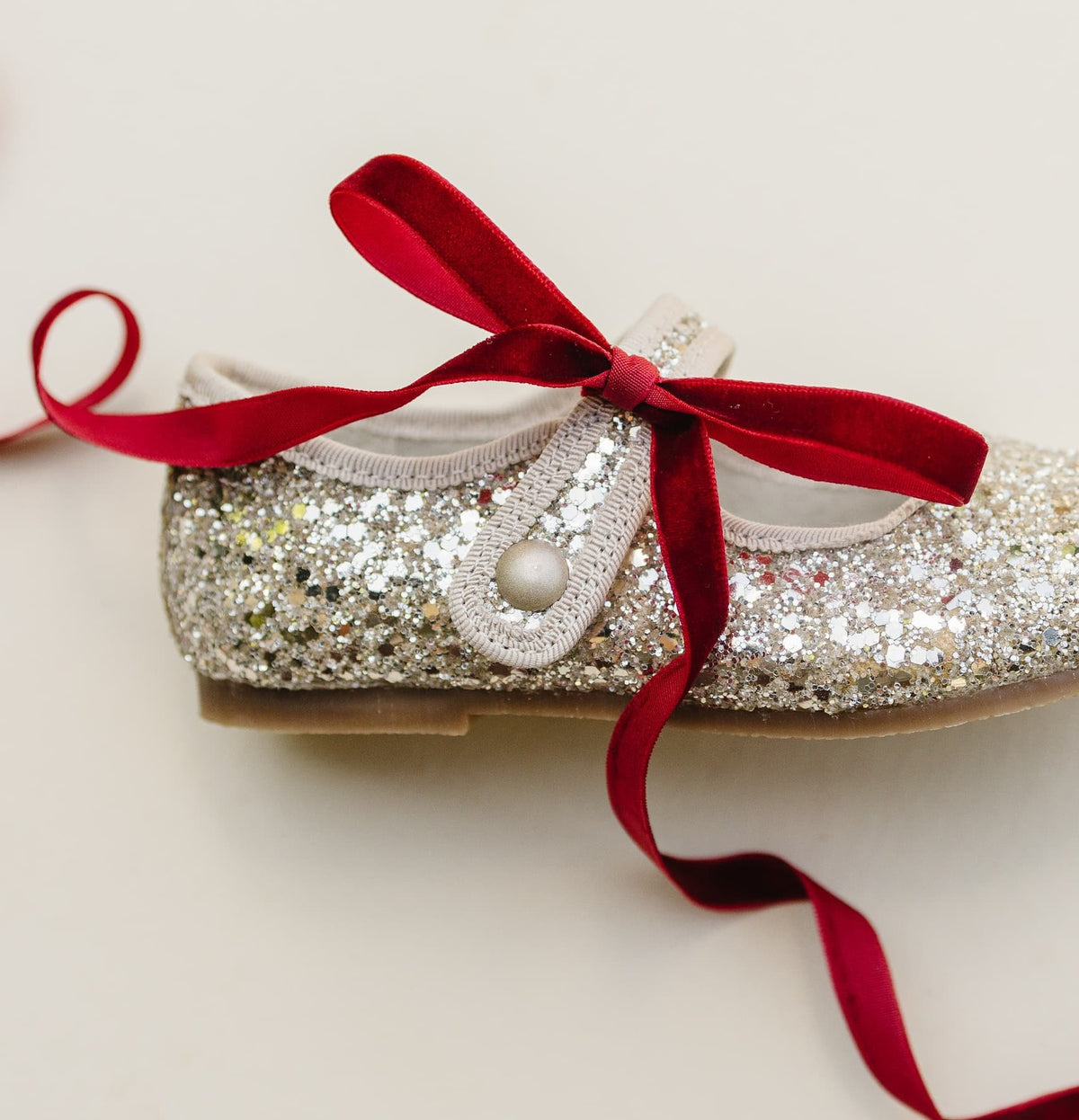 L'Amour GIRLS Renata Special Occasion Flat GLITTER LIGHT GOLD