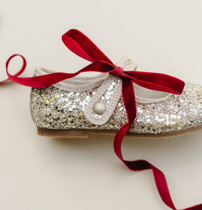 L'Amour GIRLS Renata Special Occasion Flat GLITTER LIGHT GOLD