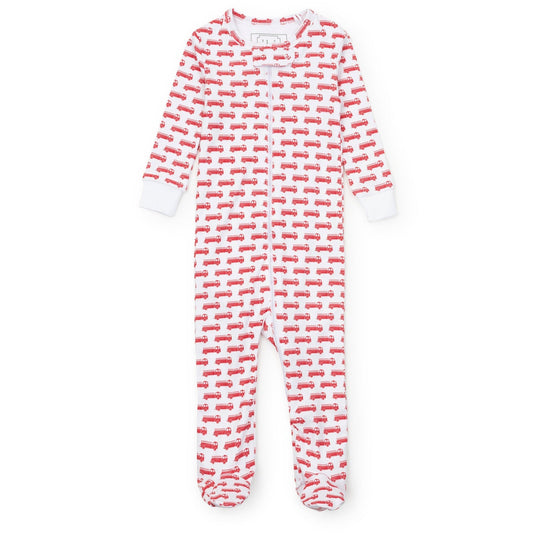 Lila and Hayes PRE-ORDER PARKER ZIPPER PAJAMA - FIRE TRUCK RED - Persnickety Shop