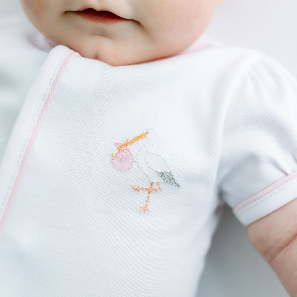 Magnolia Baby Vintage Stork Hand-Embroidered Diaper Cover Set - Pink