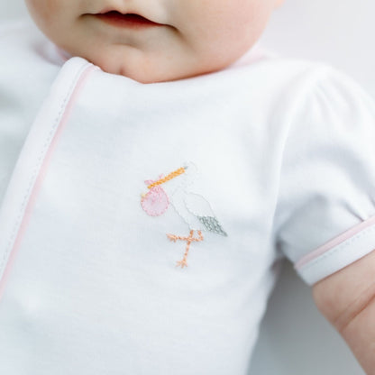 Magnolia Baby Vintage Stork Hand-Embroidered Diaper Cover Set - Pink