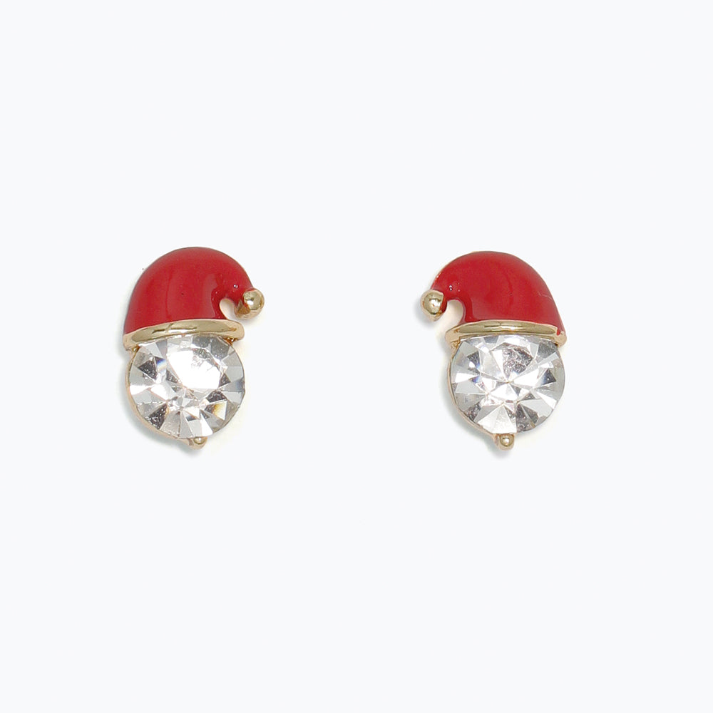 Earrings-Crystal Santa w Red Hat