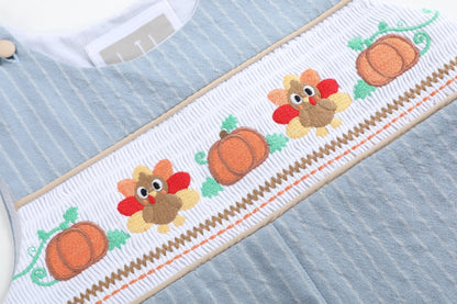 Light Blue Pinstripe Turkey Smocked Overalls - Persnickety Shop