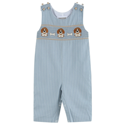 Light Blue Puppy Smocked Overalls - Persnickety Shop