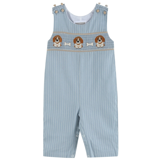 Light Blue Puppy Smocked Overalls - Persnickety Shop