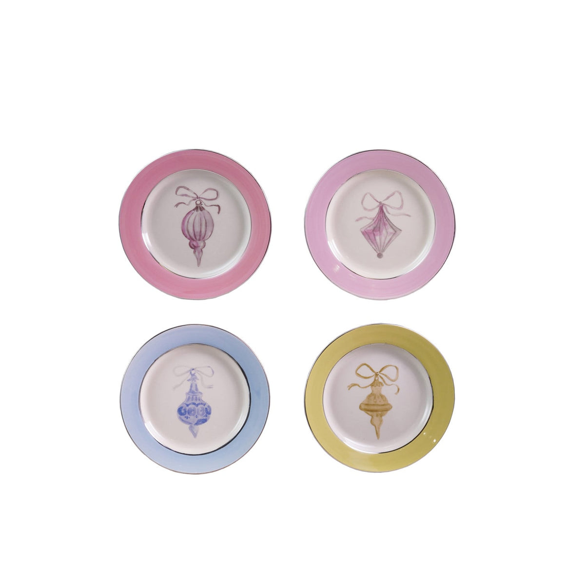 Christmas Trinket Dish -Stoneware Plate with Ornament Image & Electroplated Edges, 4 Styles