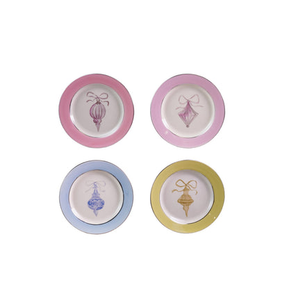 Christmas Trinket Dish -Stoneware Plate with Ornament Image & Electroplated Edges, 4 Styles