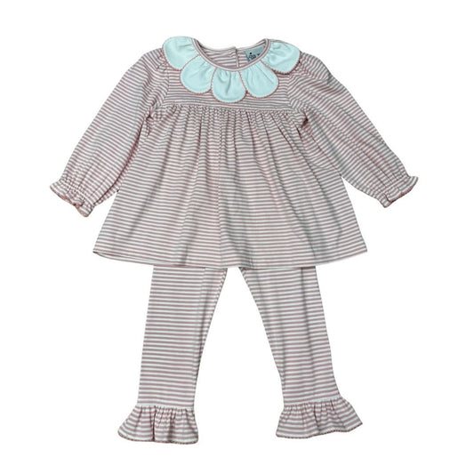 GIRLS PINK & WHITE STRIPE KNIT LS PETAL COLLAR FLOAT SET by Delaney - Persnickety Shop