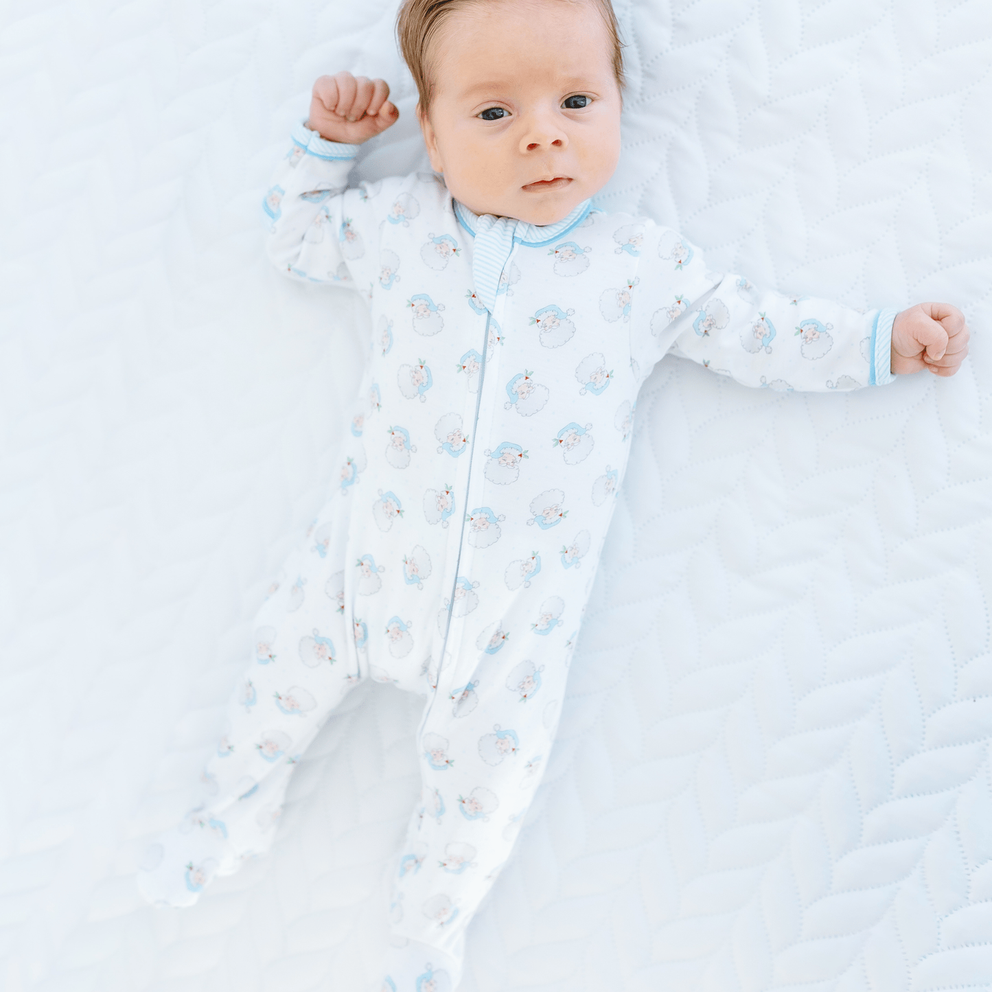 Magnolia Baby Santa Baby Print Ruffle Zip Footie - Blue - Persnickety Shop