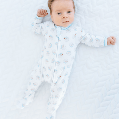Magnolia Baby Santa Baby Print Ruffle Zip Footie - Blue - Persnickety Shop