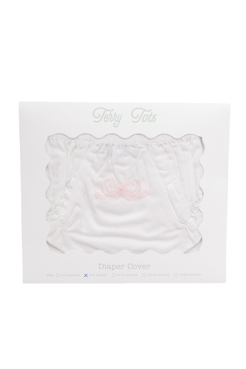 Terry Tots Diaper Cover – White With Pink Bow 3-6M