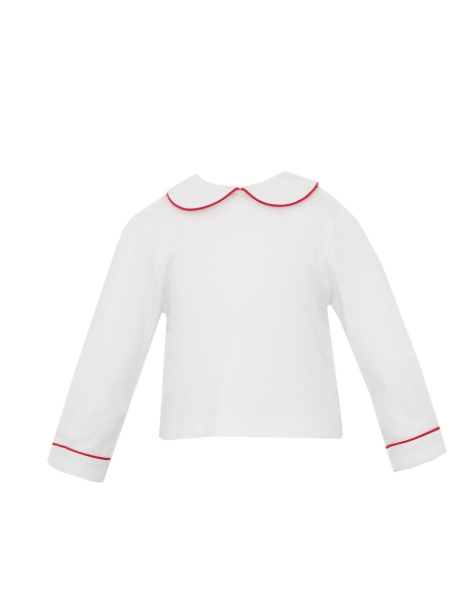 KNIT SHIRT - White knit Peter Pan Boy´s Shirt W/ Red Pipping L/S - Persnickety Shop