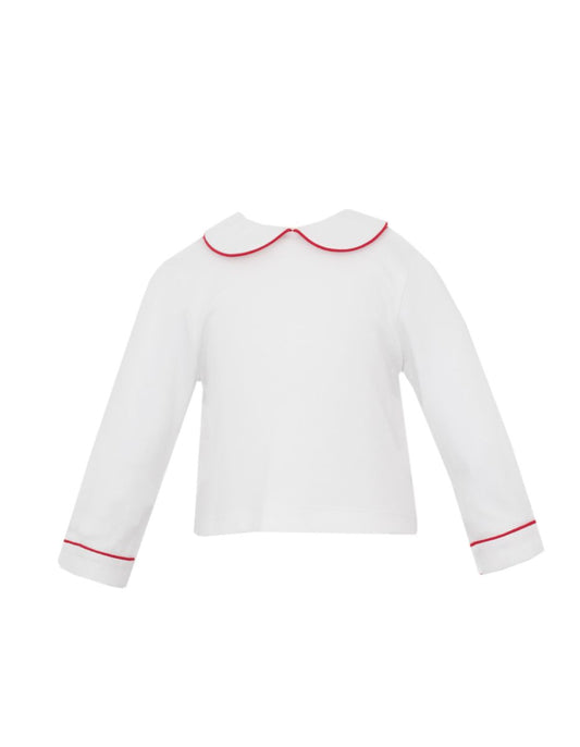 KNIT SHIRT - White knit Peter Pan Boy´s Shirt W/ Red Pipping L/S - Persnickety Shop