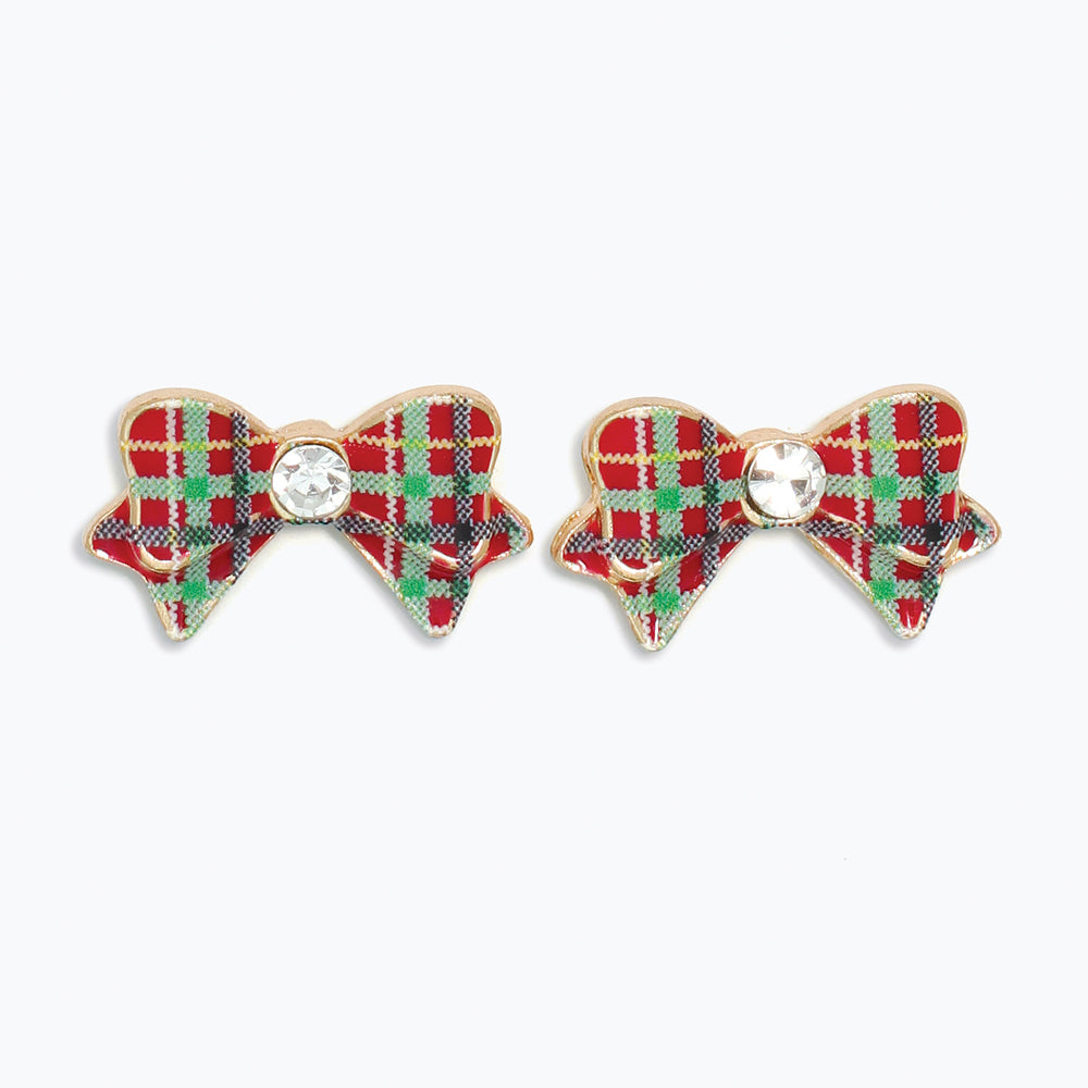 Earrings-Plaid Bows with Crystals