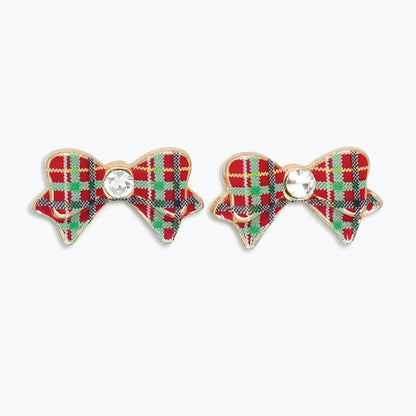 Earrings-Plaid Bows with Crystals