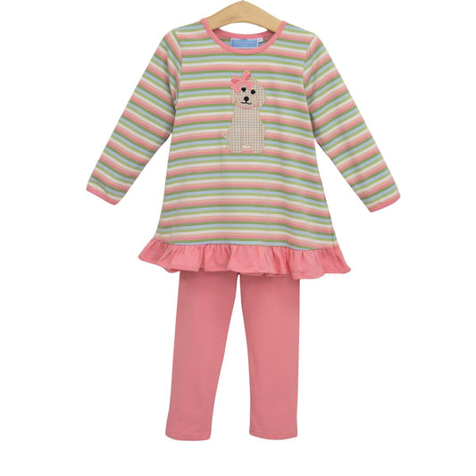 Trotter Street Kids Girl Puppy Ruffle Pant Set