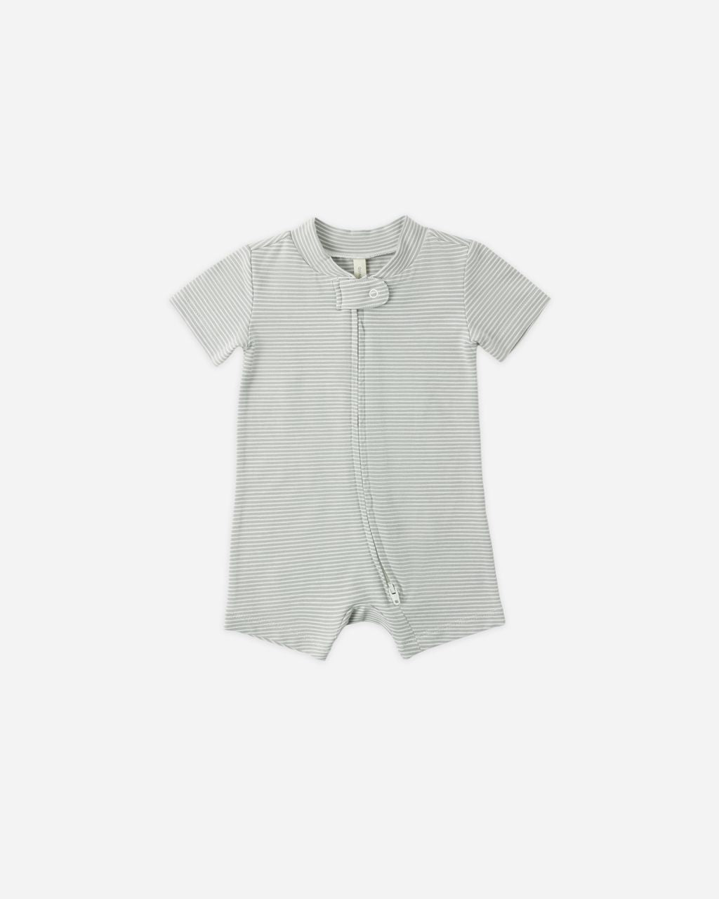 Zip Short Sleeve Sleeper || Sage Micro Stripe - Persnickety Shop