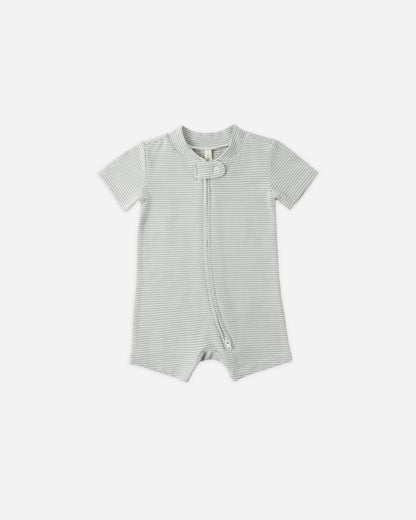 Zip Short Sleeve Sleeper || Sage Micro Stripe - Persnickety Shop