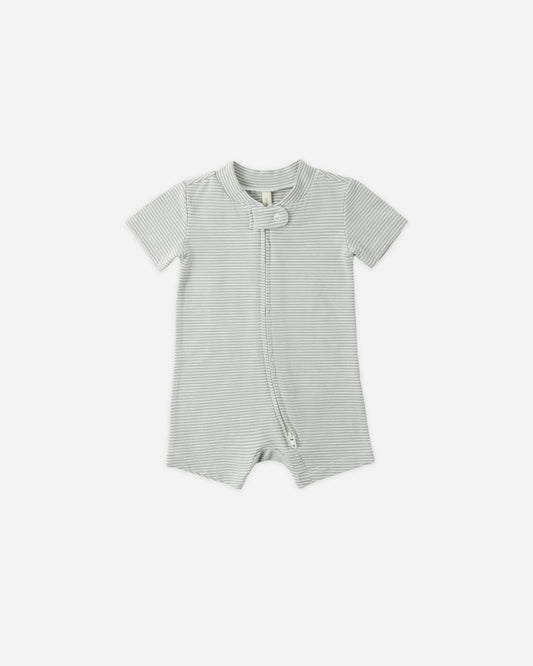 Zip Short Sleeve Sleeper || Sage Micro Stripe - Persnickety Shop