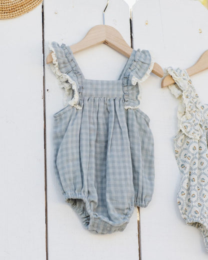 MAYA ROMPER GREEN GINGHAM - Persnickety Shop