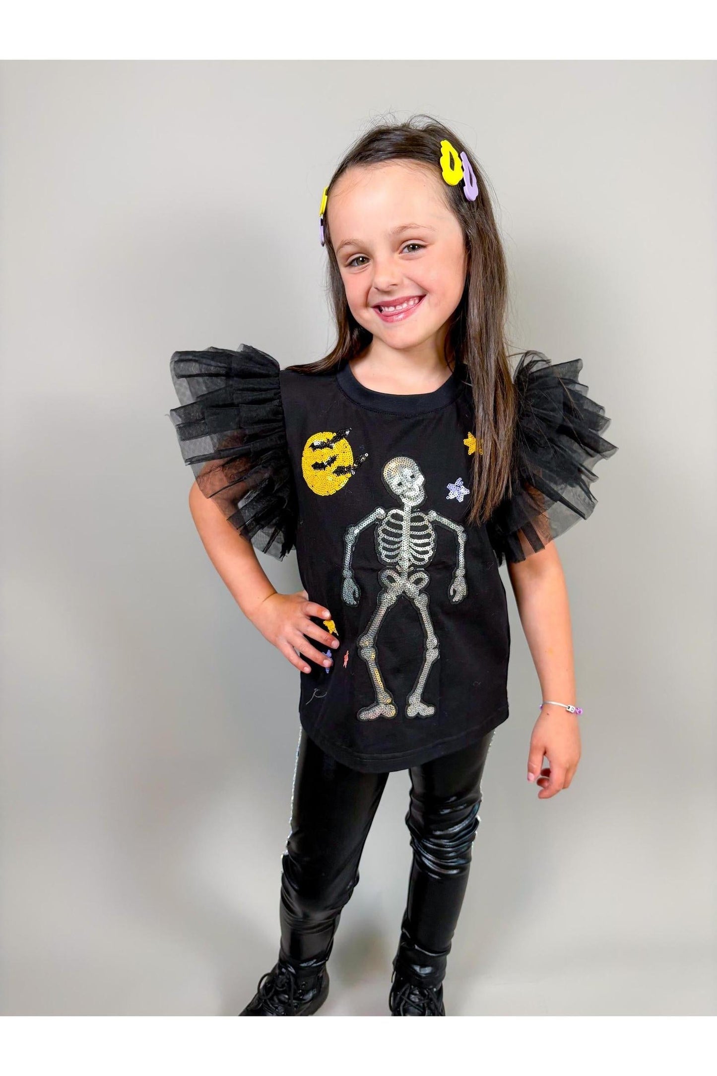 Three Wildflower Design Sequin SKELETON PATCHED TOP - Persnickety Shop