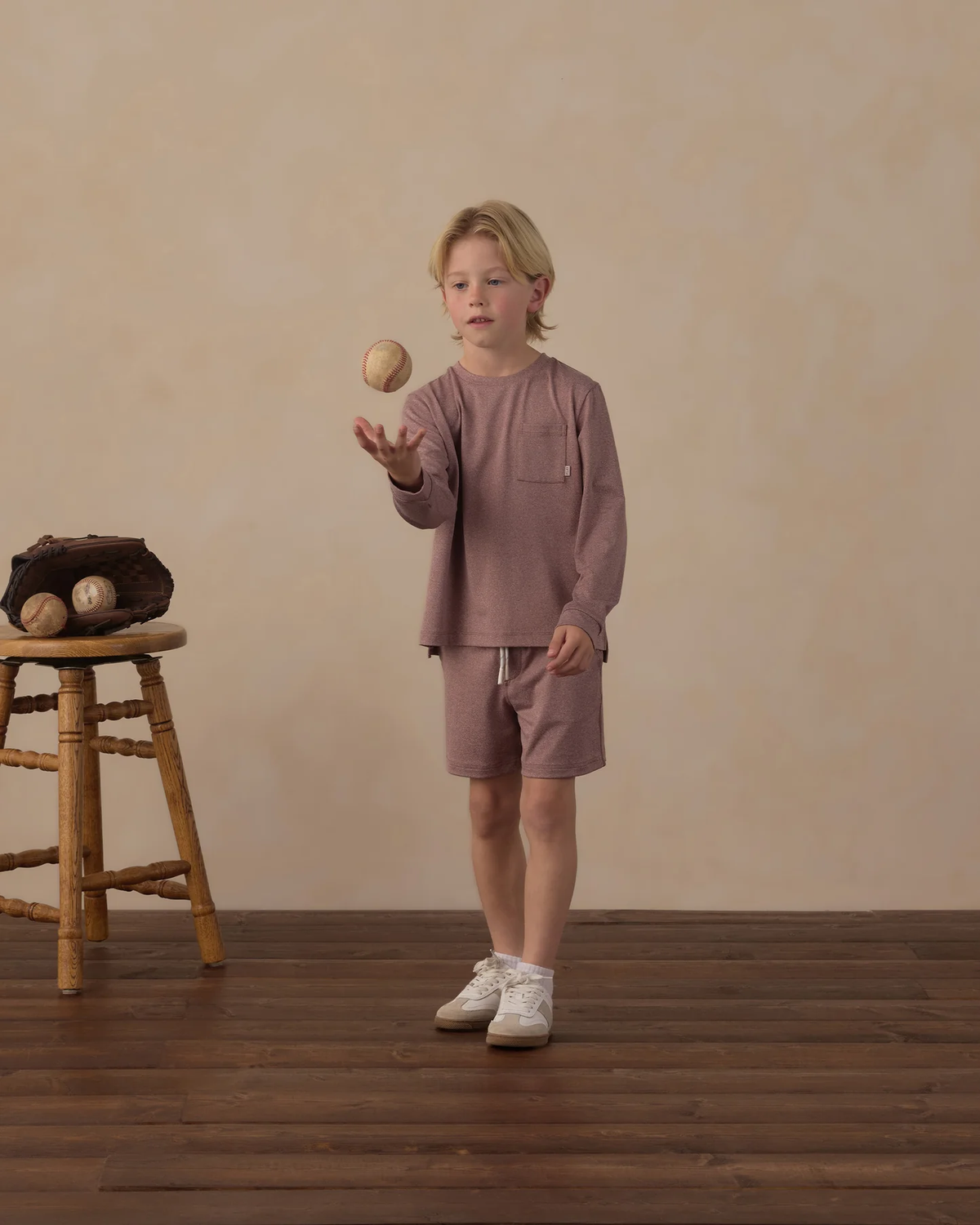 RYLEE + CRU LONG SLEEVE POCKET TEE HEATHERED MULBERRY