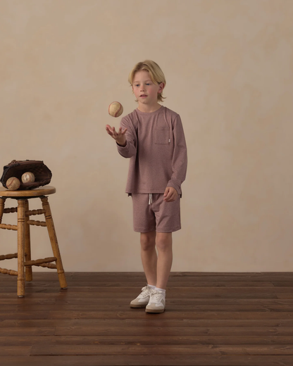 RYLEE + CRU LONG SLEEVE POCKET TEE HEATHERED MULBERRY