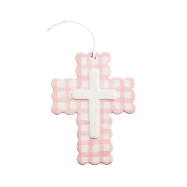 Pink Gingham Ceramic Cross - Persnickety Shop