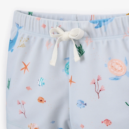 PALE BLUE OCEAN ADVENTURE BABY SWIM SHORTS