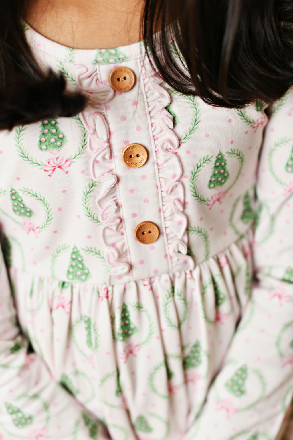 Swoon Baby by Serendipity – Pink Bow with Christmas Tree Bliss Pocket Twirl Dress with Embroidery - Persnickety Shop