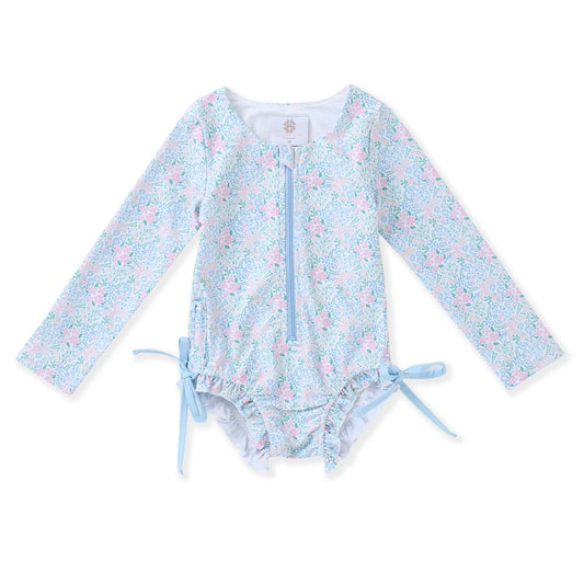 Swoon Blue Ditsy Floral Bow Rashguard - Persnickety Shop
