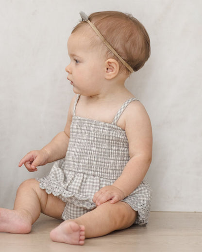 Smocked Skirted Romper || Sage Gingham - Persnickety Shop