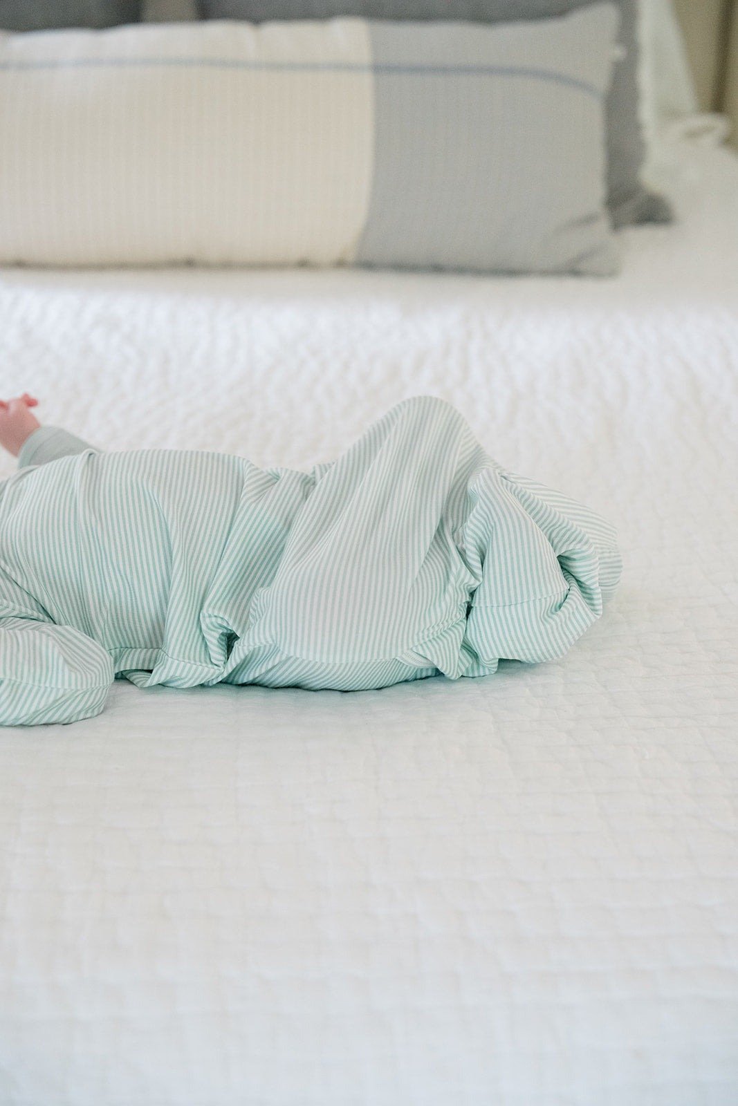 Boys Dusty Blue Mini-Stripe Newborn Gown