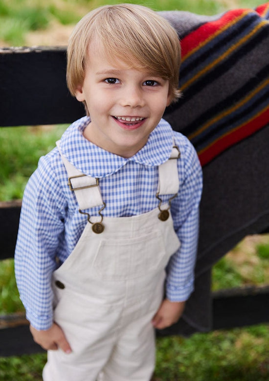 Little English Peter Pan Shirt - Gray Blue Gingham