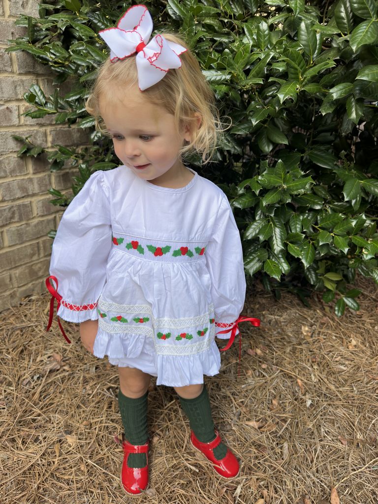 Wee Ones Medium Moonstitch Grosgrain Hair Bow with Contrasting Wrap Red/White - Persnickety Shop