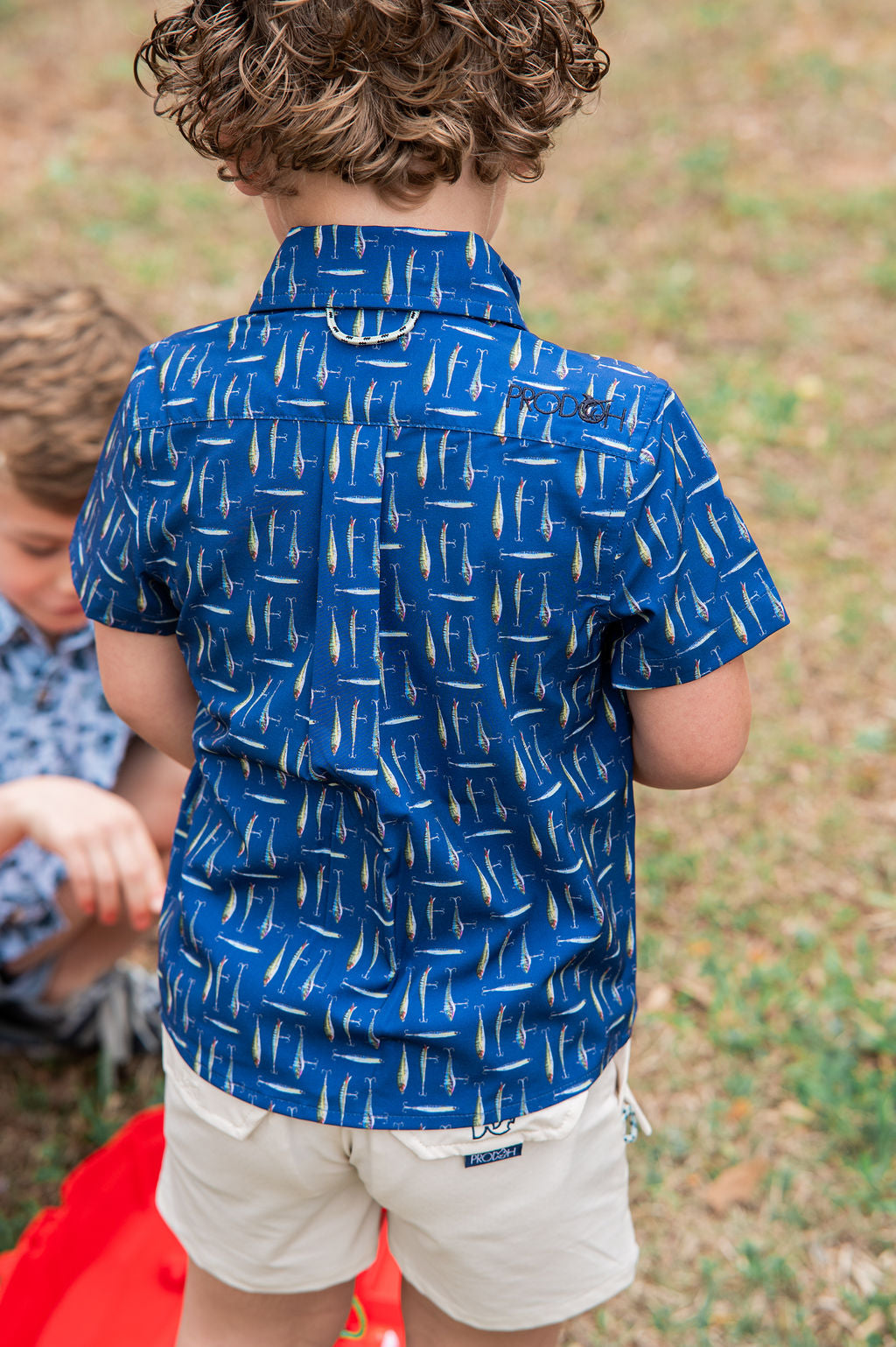 PRODOH Boy's Short Sleeve Button Down Shirt in  Fishing Lures Print