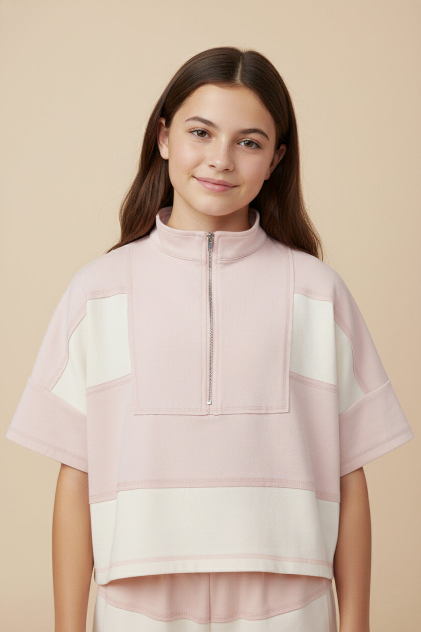 Girls Color block Stripe Half Zip Knit SET (Top and Shorts) - Persnickety Shop