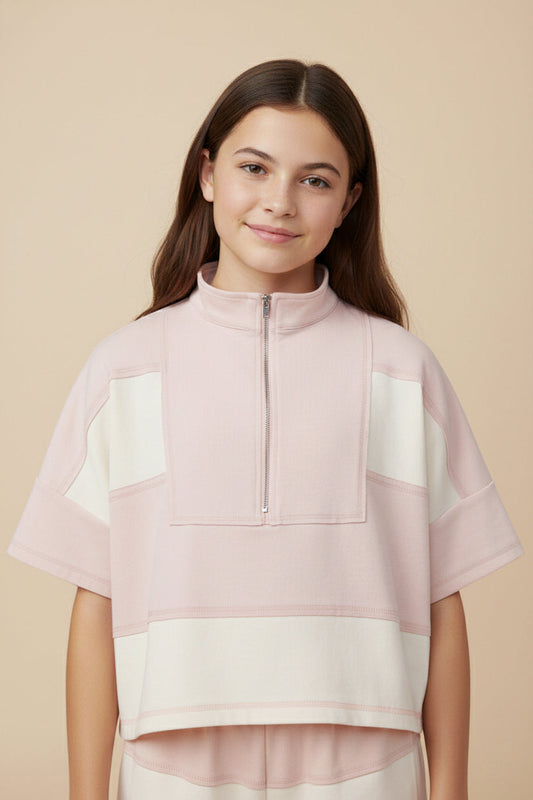 Girls Color block Stripe Half Zip Knit SET (Top and Shorts) - Persnickety Shop