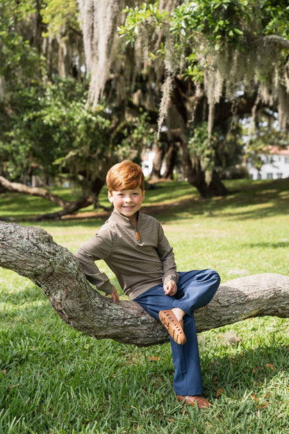 Saltwater Boys Company- COLLINS PERFORMANCE QUARTER ZIP- KHAKI STRIPE