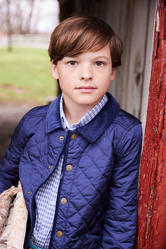 Little English Button Down Shirt - Gray Blue Gingham